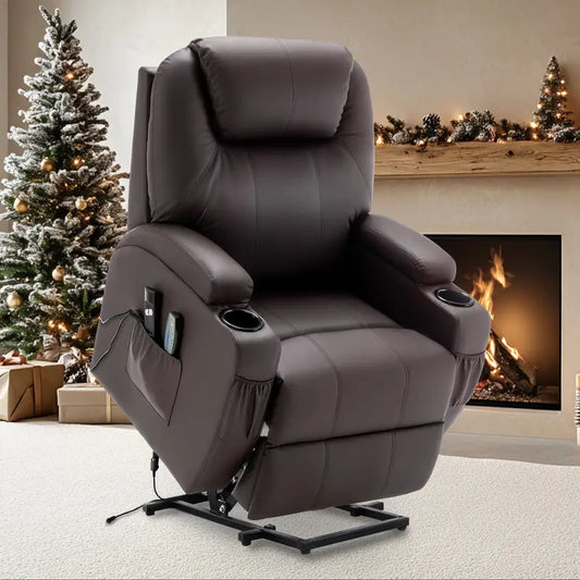 Culver Mobility Faux Leather Power Lift Recliner Chair for Elderly & Adults, Electric Recliner with Massage, Heating, Remote Control