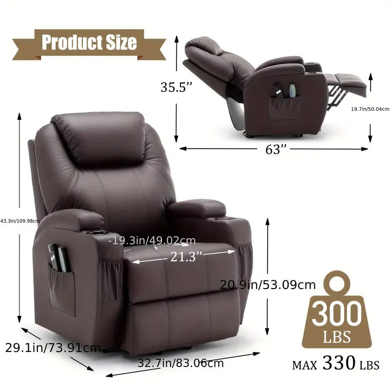 Culver Mobility Faux Leather Power Lift Recliner Chair for Elderly & Adults, Electric Recliner with Massage, Heating, Remote Control