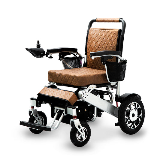 Culver Mobility WOLF (Brown)- Leather Folding Lightweight Heavy Duty Electric Wheelchair 330 lbs -500W-13 Miles