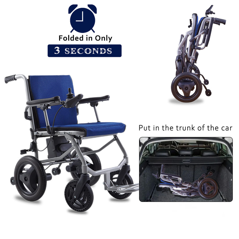 Folding Lightweight Electric Wheelchair KANO (Blue) Travel Size ...